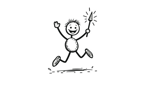 Happy stick figure jumping with a sparkler celebration