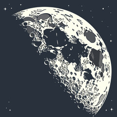 Crescent moon with craters and stars in space © Kholil