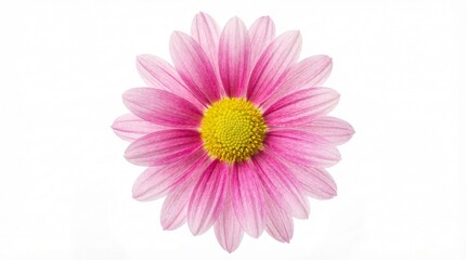 Fototapeta premium A single beautiful pink daisy flower with yellow center isolated on white background
