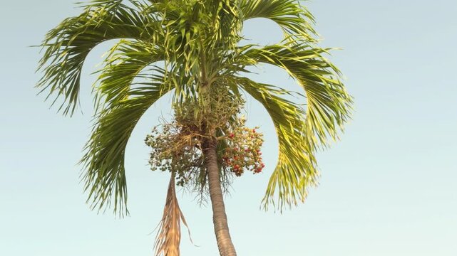 Adonidia merrillii, the Manila palm, is a palm tree species endemic to the Philippines. Queen Kapiʻolani Garden, Honolulu, Oahu. Vog (air pollution) form Kīlauea Volcano(Big Island of Hawaii)