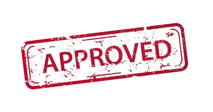 Red rubber stamp shows approved. Ink smears slightly, giving worn look. Text in bold, uppercase letters. White background enhances contrast. Good for business, legal, or approval-themed videos