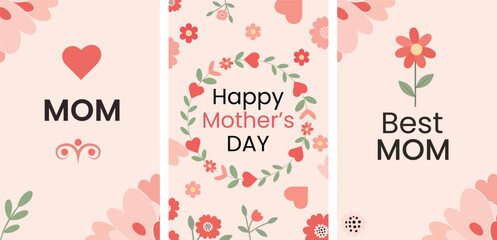Happy Mother's Day greeting card with elegant pink floral frame, hand-drawn spring flowers and modern calligraphy lettering on white background for motherhood celebration. Vector illustration. © dmsrashedul