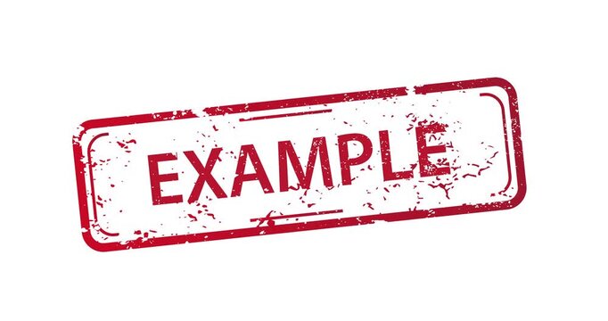 Red ink stamp shows word example in bold. Text appears slightly worn and textured. Design useful for documents, forms, or official papers. Stylized look works well for legal, business
