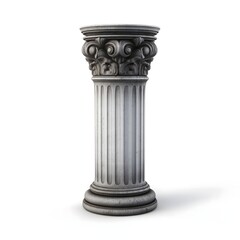 White Roman inscribed stone column isolated on white background