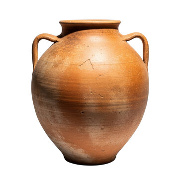Ancient terracotta vase with two handles isolated on transparent background transparent background