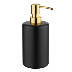 Obraz premium Modern black soap dispenser with golden pump isolated on transparent background transparent background