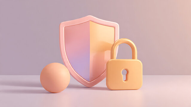 Security Shield and Lock Symbol Representing Digital Protection and Privacy in Minimalist 3D Design