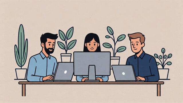 Business Collaborative team working together in a modern office environment Vector