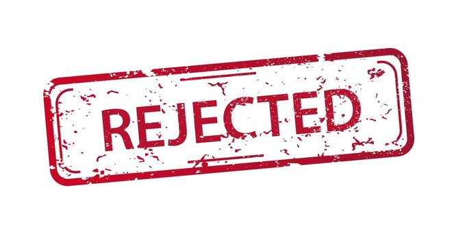 Red stamp reads rejected on white background. Text shows rejection status clearly. Used for business, legal, or bureaucratic themes. Suitable for editing or design projects
