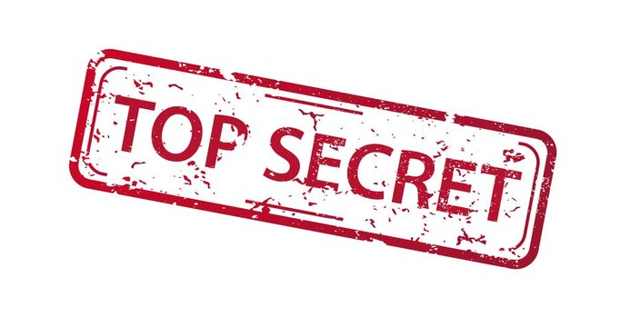 Red ink stamp shows Top Secret text. Stamped design appears worn and slightly faded. Text is angled across white background. Ideal for security, espionage, or classified content themes