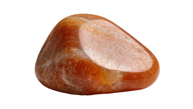 Smooth polished orange carnelian agate gemstone, a vibrant natural mineral rock isolated PNG, ideal for geology and jewelry design