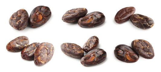 Obraz premium Natural cocoa beans isolated on white, set