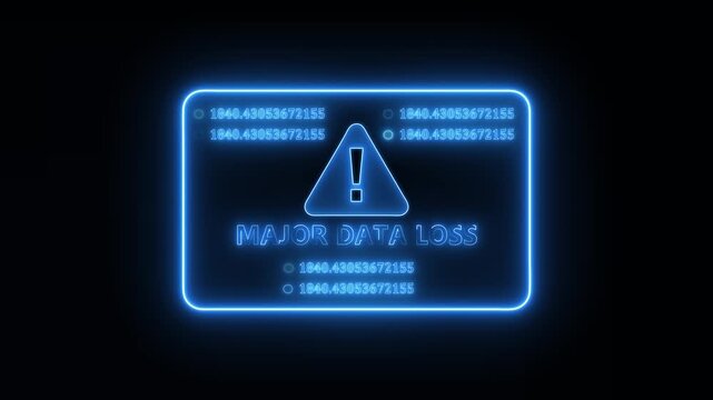 Major data loss warning displayed on cyber defense dashboard revealing digital information breach detected in secure network monitoring system