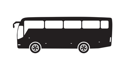 Bus black silhouette with windows and wheels, simple vector icon for transportation themes and travel services. © Moinul