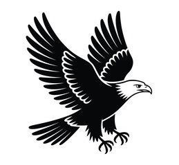 Obraz premium Eagle bird silhouette vector illustration with spread wings, strong raptor symbol design ideal for logo branding, wildlife graphics, emblem artwork, and minimalist projects