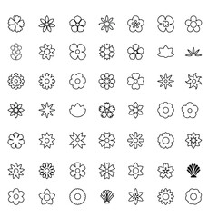 Fototapeta premium Comprehensive Collection of Minimalist Floral Outline Vector Icons Featuring Assorted Blooming Flower Heads in a Clean Black Line Art Style for Modern Botanical Graphic Design