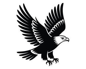 Fototapeta premium Eagle bird silhouette vector illustration, powerful flying raptor design in black style, ideal for logo, emblem, wildlife art, and modern graphic design projects