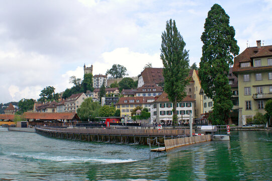 view of the old town of lucerne and spreuerbrucke bridge switzerland