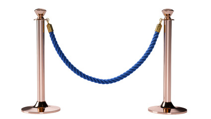 Luxurious golden stanchions with elegant blue velvet rope, an isolated crowd control barrier for events and VIP areas PNG © Niamh
