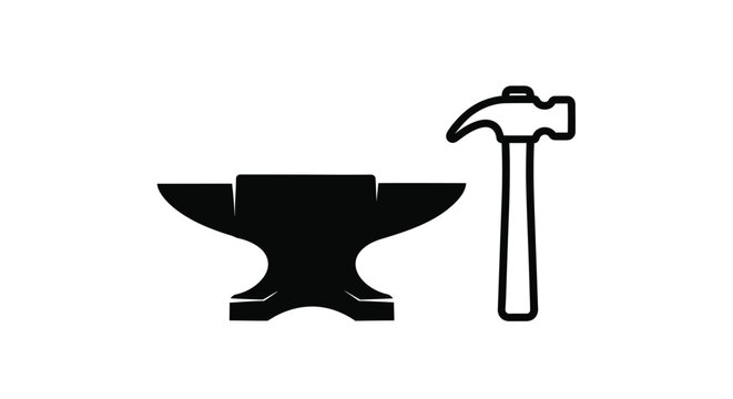 Black silhouette icons depicting a blacksmith s anvil and hammer