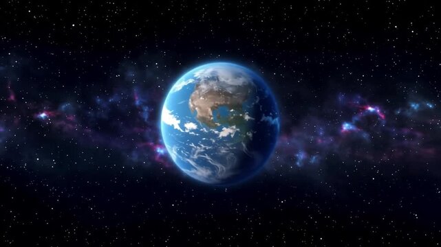 A realistic depiction of Earth rotating in space with a starry background, symbolizing our planet's place in the universe, often used for environmental or astronomical themes