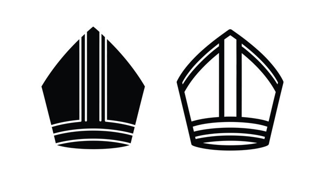 Two black and white depictions of traditional bishop s miters