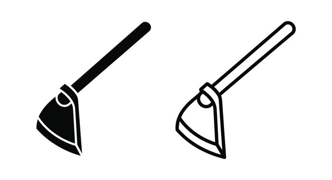 Two black and white illustrations of traditional hoes side by side
