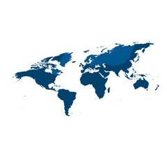 Naklejka premium World Map Illustration Blue Globe Earth Geography Global Travel Atlas Continent Countries Regions International Education