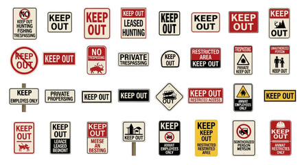 Various warning signs displayed on a white background for AFBKA reference.