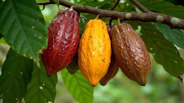 Cocoa Pods on the Tree - A Colorful Harvest in the Tropics.