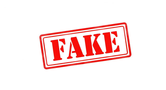 Red fake stamp icon with rectangular border for document warning isolated png