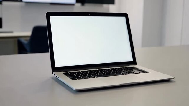 Professional laptop mockup display clean desk setup studio footage minimal background soft lighting modern technology