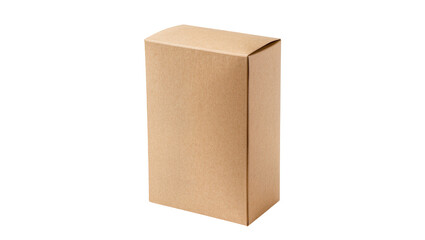Plain brown kraft paper cardboard packaging box, standing upright with a closed top flap, perfect for product presentation and branding mockup, isolated PNG © Francisco