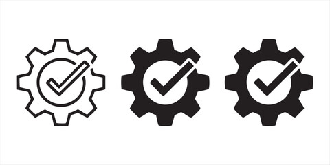 Gear check mark icon set, cogwheel with checkmark vector illustration for quality control © Mohammad
