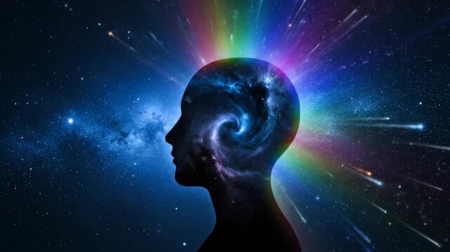 Conceptual illustration of human mind and thoughts in the cosmos
