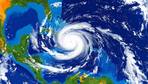 Satellite cyclone swirl over ocean weather map global storm