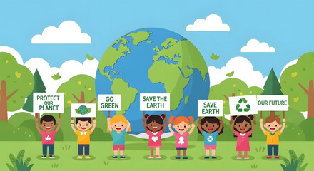 Obraz premium Children holding signs to save earth.