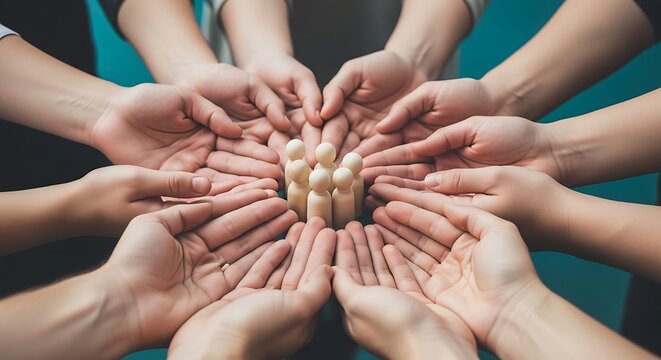 Many hands cupped together in a symbol of unity and support