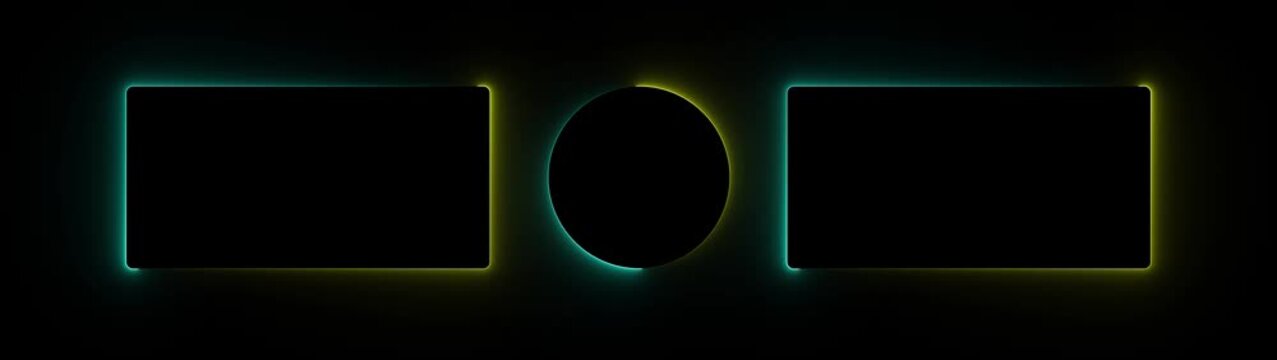 Abstract glowing geometric rectangle and circle frame on black background. neon geometric frame glowing animation. 4k animation video