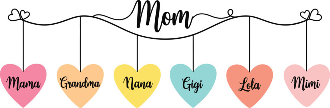 Personalized mother's day decoration with colorful hearts and names