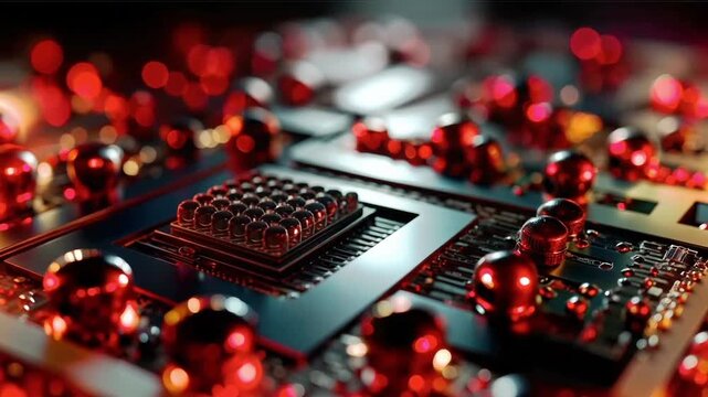 A close up of a computer motherboard with many electronic components