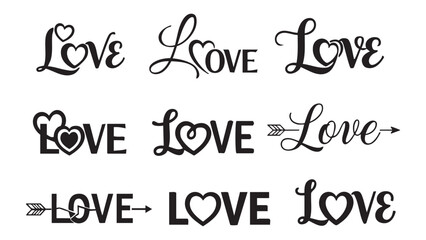 Love Heart Vector Collection &ndash; 15 Artistic Black & White Typography and Hand Lettering Designs