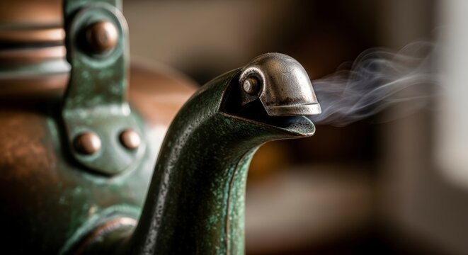 Close-up of old metal kettle whistle.
