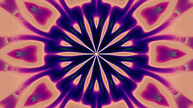 Symmetrical kaleidoscope motif with blue diamond shapes forming a glowing geometric pattern on a black background.	