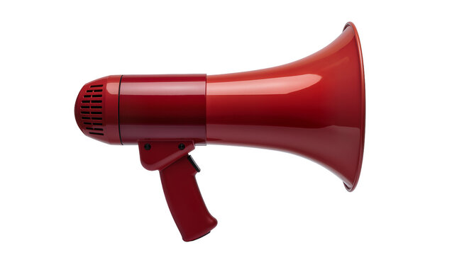 Vibrant red megaphone, a powerful communication tool for public speaking and urgent announcements, isolated PNG on transparent background