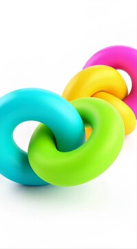 Brightly colored interlocking rings connect to form a chain on a white background