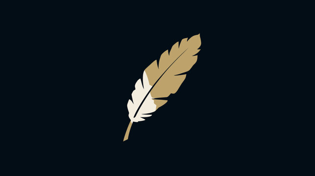 A single abstract feather rendered with gold and white against a navy-blue background