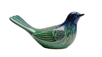 Exquisite ceramic bird figurine, a decorative art piece with vibrant blue and green glaze and...