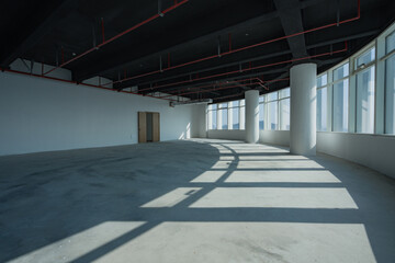 Obraz premium Spacious empty office interior with ample natural light from large windows