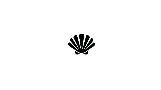 A stylized black seashell icon sits centrally on a plain white background